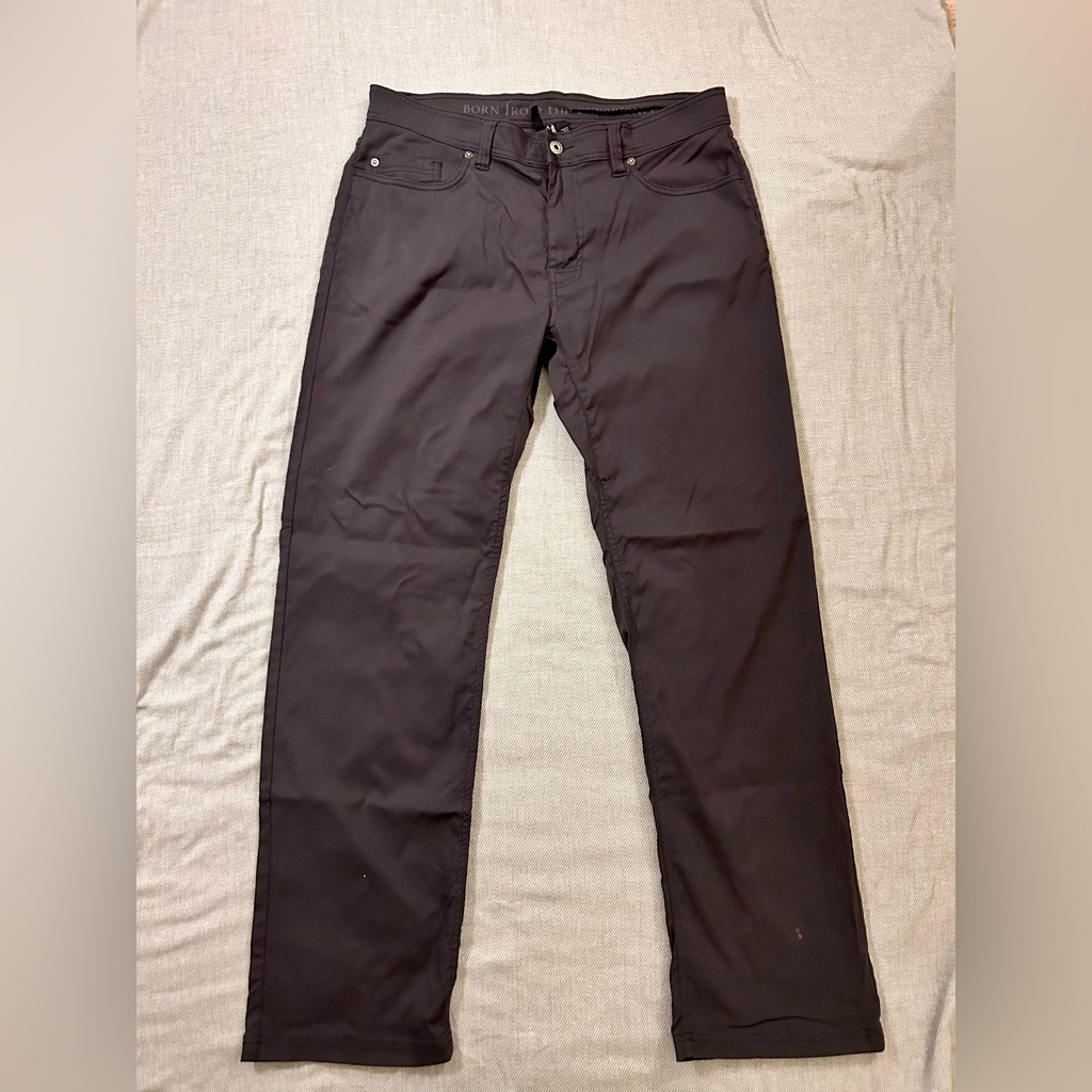 Prana Slim Fit 5 Pocket Pants 36 X 34 Black Upf 50+ Water Repellent Euc